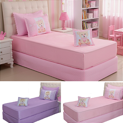 Jogo de Lençol Solteiro Infantil Juvenil 3 Pçs Simples com Elástico Estampa Digital Princesa Ursa