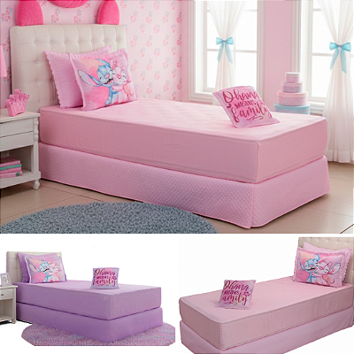 Jogo de Lençol Solteiro Infantil Juvenil 3 Pçs l Simples com Elástico Estampa Digital Stitch Angel