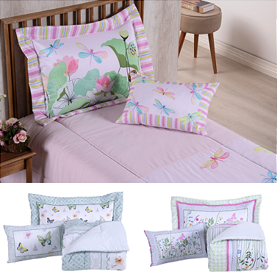Kit 4 Pçs Edredom Girl Solteiro Infantil e Juvenil 300 fios 2,50x1,90m Estampa Digital