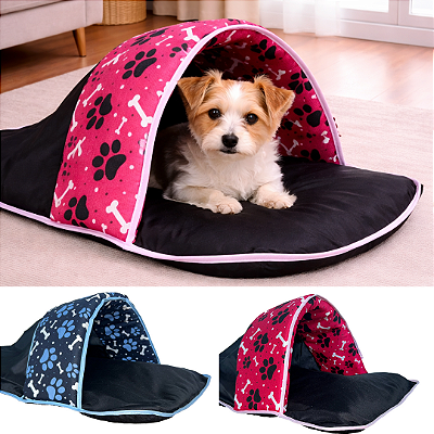 Cama Iglu e Toca e Saco de Dormir Pet Porte Pequeno e Médio 2 em 1 Téo Impermeável