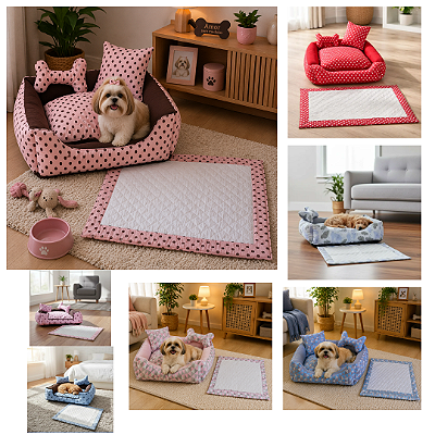 Cama Pet Quadrada Pequena Onix + Tapete Higiênico Impermeável 4 Peças