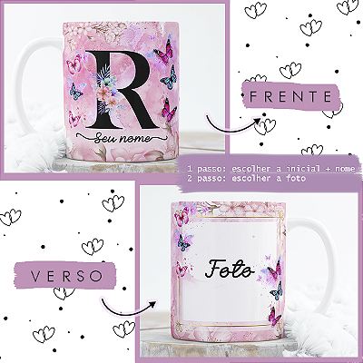 Caneca Personalizada - Alfabeto Borboletas + Foto