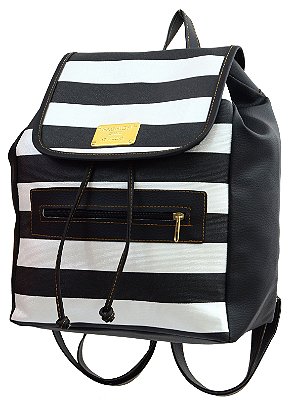Mochila Feminina Em Courino C/ Listras Largas Da Moda SN48