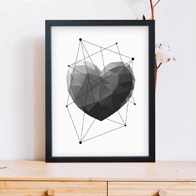 Quadro Decorativo Coração Geométrico Cinza