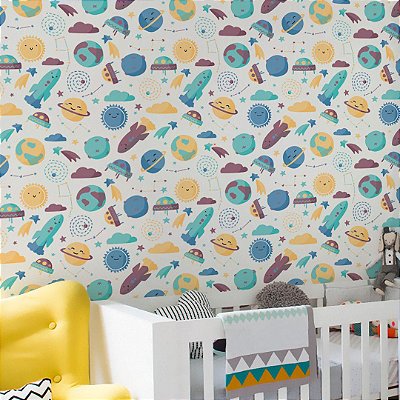 Papel de Parede Adesivo Infantil Cute Space Azul