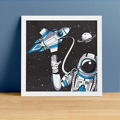 Quadro Infantil Astronauta no Planeta Saturno