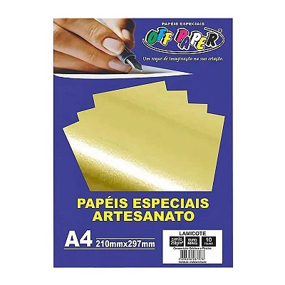 Papel Laminado Lamicote 250g/m² A4 Ouro 10 Folhas - Off Paper