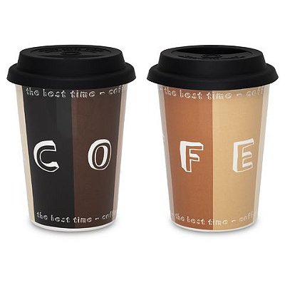 Copo em Cerâmica com Tampa de Silicone - Modelo Tons de Café - 300ml