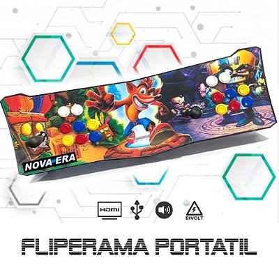 Fliperama Portátil, 30 mil Jogos, Estampa Crash, Controle Arcade 2 Players