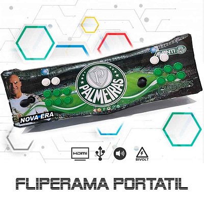 Fliperama Portátil, 26 mil Jogos, Estampa Palmeiras, Controle Arcade 2 Players