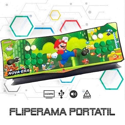 Fliperama Portátil, 26 mil Jogos, Estampa Mario 19, Controle Arcade 2 Players