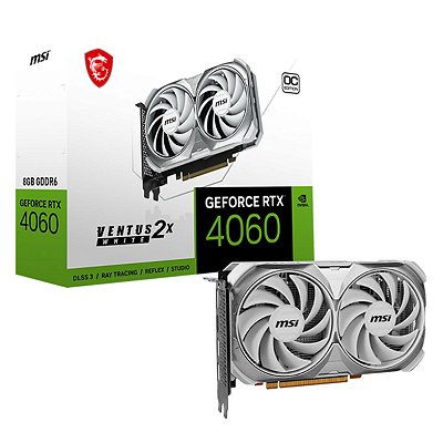 Placa de vídeo GeForce RTX 4060, 8GB, VENTUS 2X WHITE OC,  MSI, NVIDIA