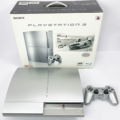 PlayStation 3, Prata, Silver, Ed. Gran Turismo, 80GB, Na Caixa Seriado, Modelo CECHL 00 SS, PS3, (Usado)
