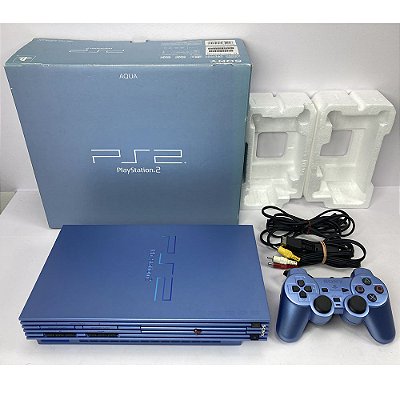 PlayStation 2, Aqua Blue, Na Caixa Seriado, Modelo SCPH 39000 AQ, PS2, (Usado)