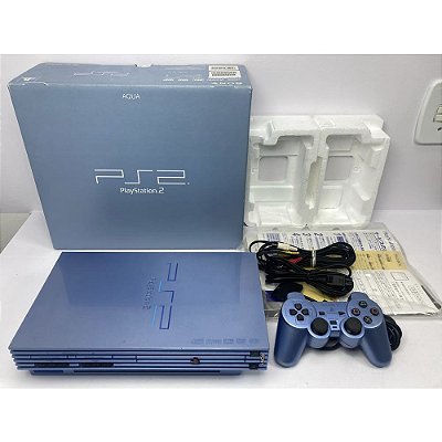PlayStation 2, Aqua Blue, Na Caixa Seriado, Modelo SCPH 39000, PS2, (Usado)