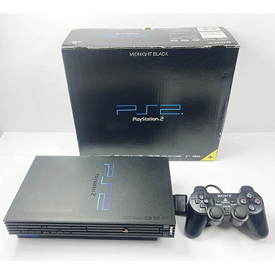PlayStation 2, Midnight Black, Na Caixa Seriado, 1 Controle, Modelo SCPH-50000 NB, PS2, (Usado)
