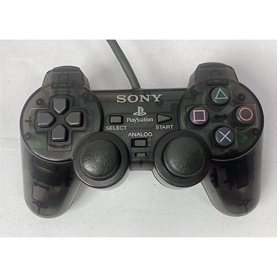 Controle Playstation Dualshock 1, Transparente Preto, Para PS1 e PS2, Original Sony (Usado)
