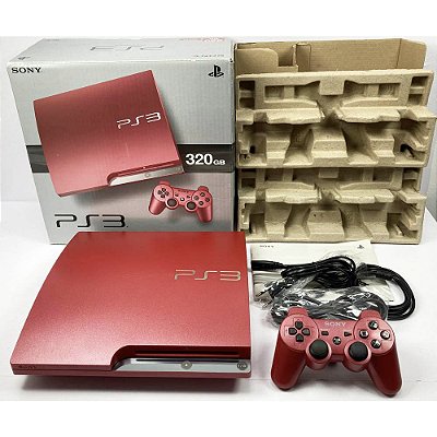 PlayStation 3 Slim, Vermelho, Scarlet Red, 320GB, Na Caixa Seriado, Modelo CECH-3000B SR, PS3, (Usado)