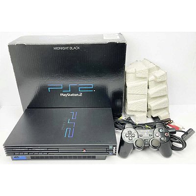 PlayStation 2, Midnight Black, Na Caixa Seriado, 1 Controle, Modelo SCPH-50000 NB, PS2, (Usado)