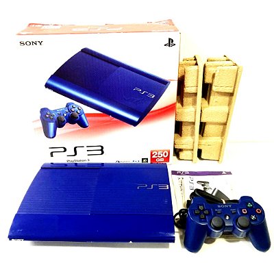 PlayStation 3 Super Slim, Azul, Na Caixa Seriado, 250GB, Console PS3, (Usado)