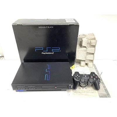 PlayStation 2, Midnight Black, Na Caixa Seriado, 1 Controle, Modelo SCPH-50000 NB, PS2, (Usado)