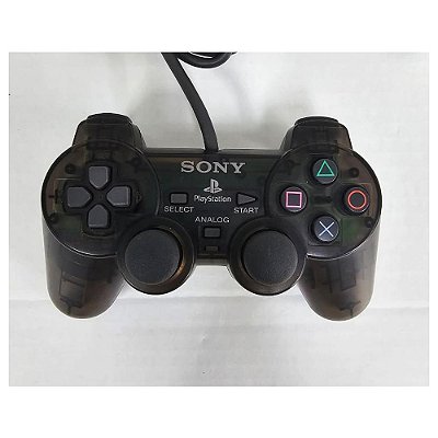Controle Playstation Dualshock 1, Transparente Preto, Para PS1 e PS2, Original Sony (Usado)
