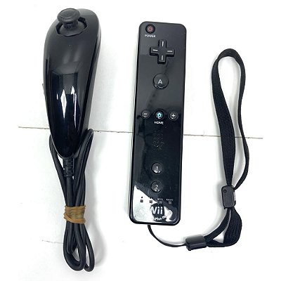 Controle Wii Remote Plus e Nunchuk Para Nintendo Wii Wii U, Preto, Original Nintendo (Usado)