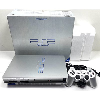 PlayStation 2, Prata, Na Caixa Seriado, 1 Controle, Satin Silver, Modelo SCPH-50000 TSS, PS2, (Usado)