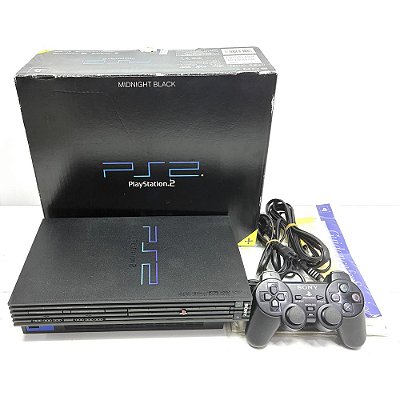 PlayStation 2, Midnight Black, Na Caixa Seriado, 1 Controle, Modelo SCPH-50000 NB, PS2, (Usado)