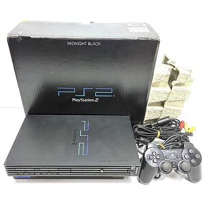 PlayStation 2, Midnight Black, Na Caixa Seriado, 1 Controle, Modelo SCPH-50000 NB, PS2, (Usado)