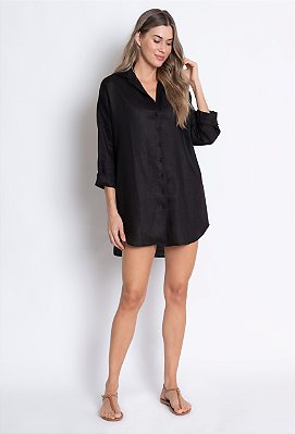CAMISA LONGA PRETO COM BOTAO FORRADO