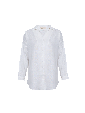 CAMISA LONGA BRANCA COM BOTAO FORRADO