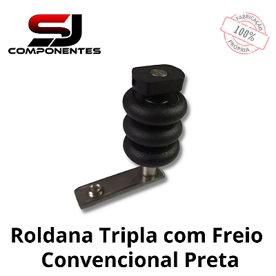 ROLDANA TRIPLA COM FREIO PRETA CONVÊNCIONAL