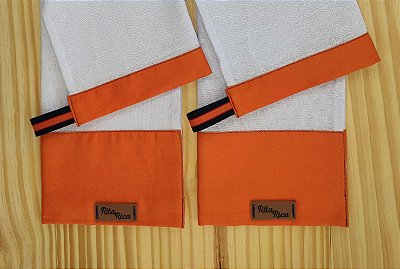 Pano de Prato em Sacaria Branca com barra Laranja