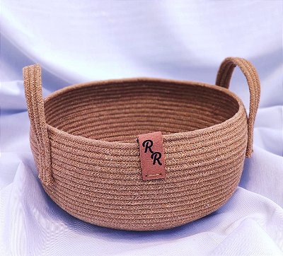 Cachepot de Corda de Algodão, 6 mm, com Alças de Corda, Tonalidade Marrom