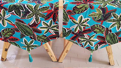 Trilhos de Linho Estampado, Forrado, com Tassel e Pedraria nas Pontas