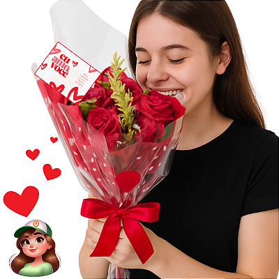 Buquê de Rosas Vermelhas Artificiais + Cartão