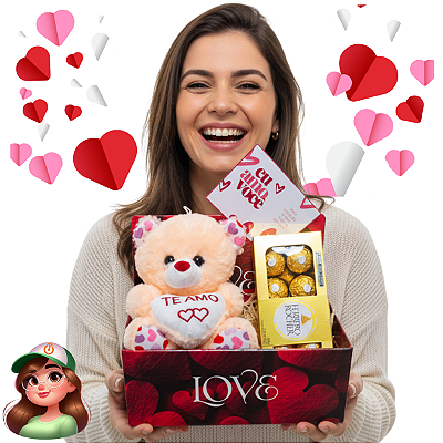 Cesta com Pelúcia e Ferrero