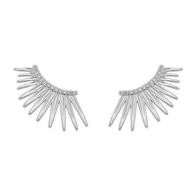 Brinco Estilo Leque Zircônia Banhado Ródio Branco