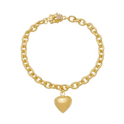 Pulseira Elos Pingente Coração Banhado a Ouro 18K