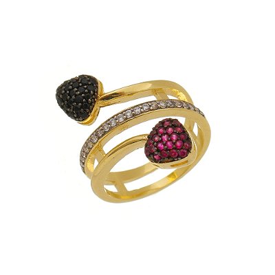 Anel Duas Voltas Corações Colors Banhado a Ouro 18K