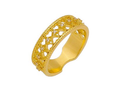 Anel Aparador Vazado Zircônia Banhado a Ouro 18K