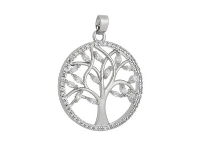 Pingente Feminino Árvore da Vida Cravejado Banhado Ródio Branco