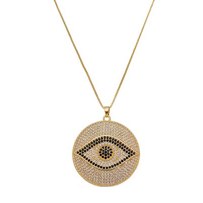 Colar Medalha Olho Grego Cravejado Detalhe Zircônia Black Banhado Ouro 18K