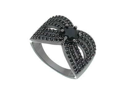 Anel Feminino Largo Zircônia Black Ródio Negro