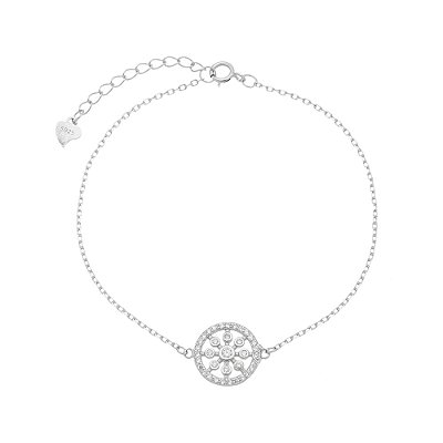 Pulseira Feminina Prata 925 Medalha Cravejada com Zircônias