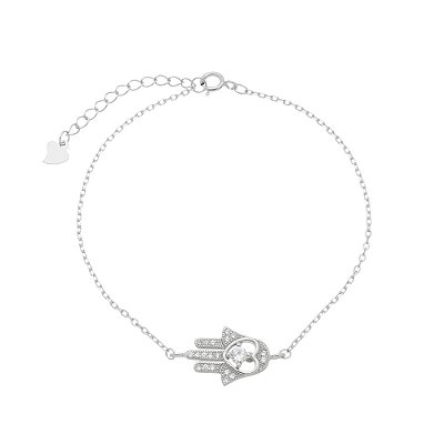Pulseira Feminina Mão de Fátima em Prata 925 com Zircônias