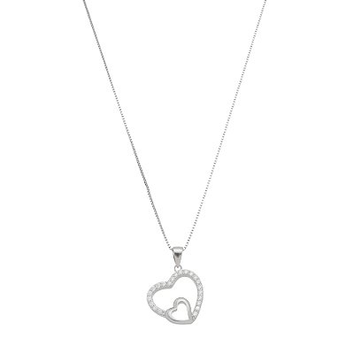 Colar Prata 925 Corações Vazados Cravejados com Zircônias