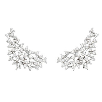 Brinco Ear Cuff Cravejado Banhado a Ródio Branco