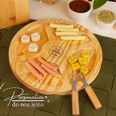 Petisqueira 4 Divisórias Personalizada com 2 Garfinhos para Presente dia dos Pais